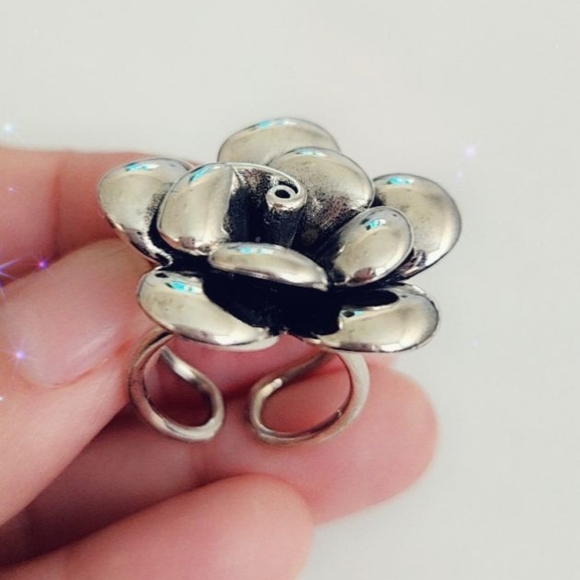 S925 Silver Rosette Ring Adjustable Stamped Vintage - Picture 10 of 10